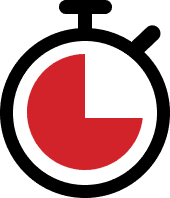 Red and black stopwatch icon representing timely demolition services by VM Demolition in Houston.